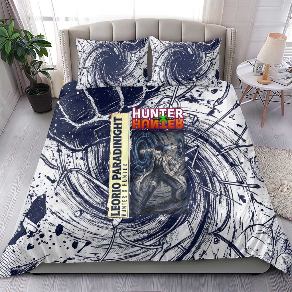 Leorio Paradinight Portal Energy Theme Bedding Set with Dynamic Anime Artwork and Blue Grunge Design - The Mazicc