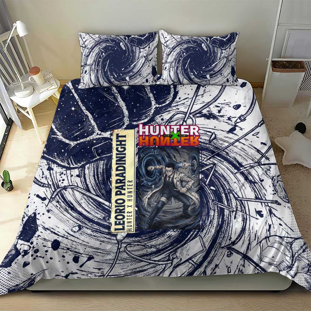 Leorio Paradinight Portal Energy Theme Bedding Set with Dynamic Anime Artwork and Blue Grunge Design - The Mazicc