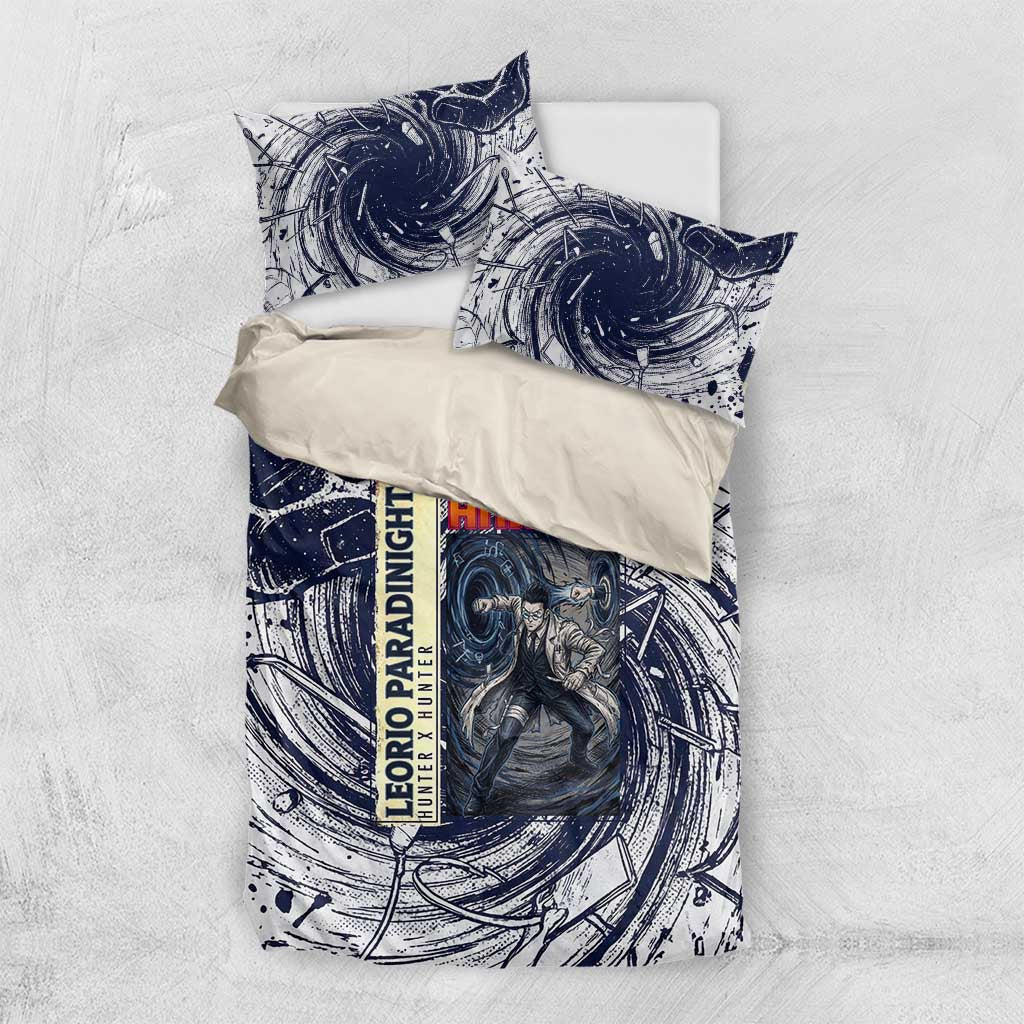 Leorio Paradinight Portal Energy Theme Bedding Set with Dynamic Anime Artwork and Blue Grunge Design - The Mazicc