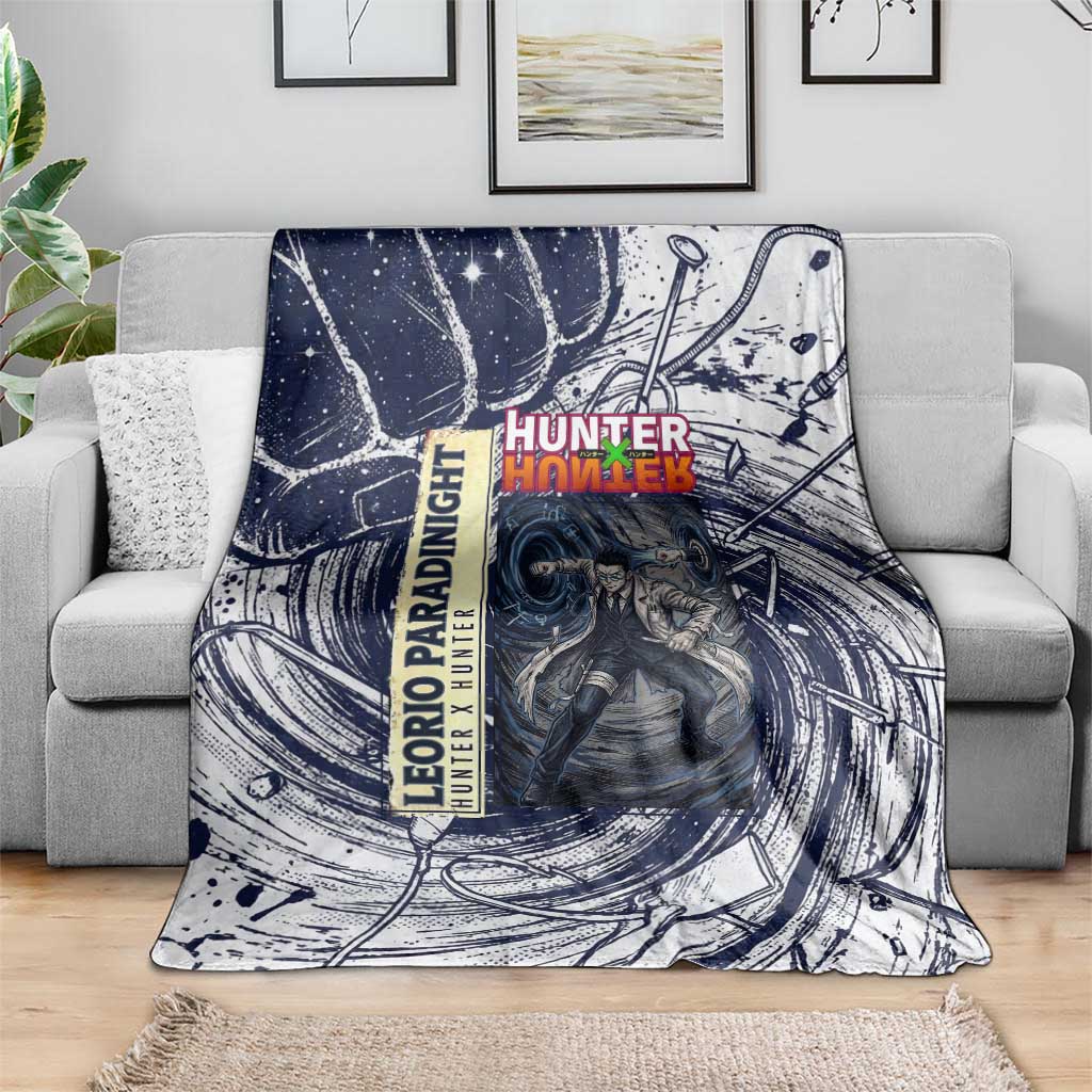 Leorio Paradinight Portal Energy Theme Blanket with Dynamic Anime Artwork and Blue Grunge Design - The Mazicc