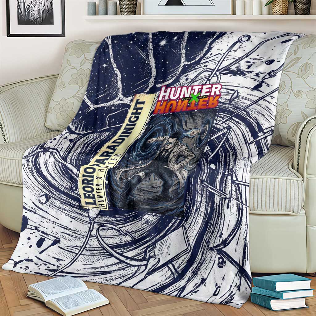 Leorio Paradinight Portal Energy Theme Blanket with Dynamic Anime Artwork and Blue Grunge Design - The Mazicc