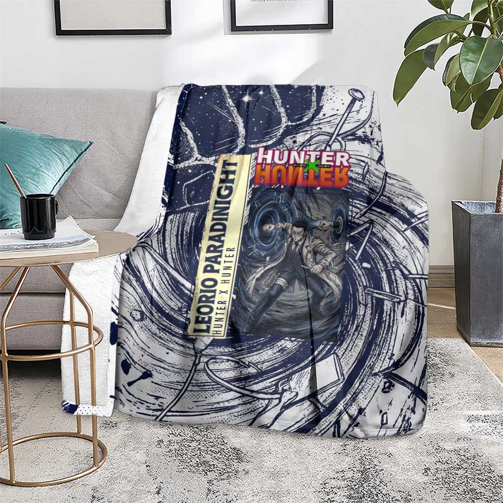 Leorio Paradinight Portal Energy Theme Blanket with Dynamic Anime Artwork and Blue Grunge Design - The Mazicc