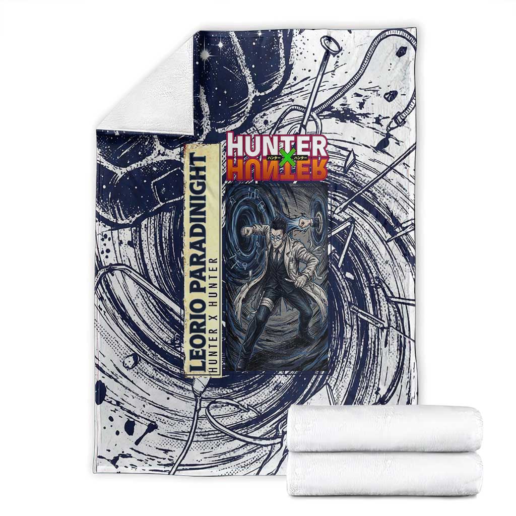 Leorio Paradinight Portal Energy Theme Blanket with Dynamic Anime Artwork and Blue Grunge Design - The Mazicc