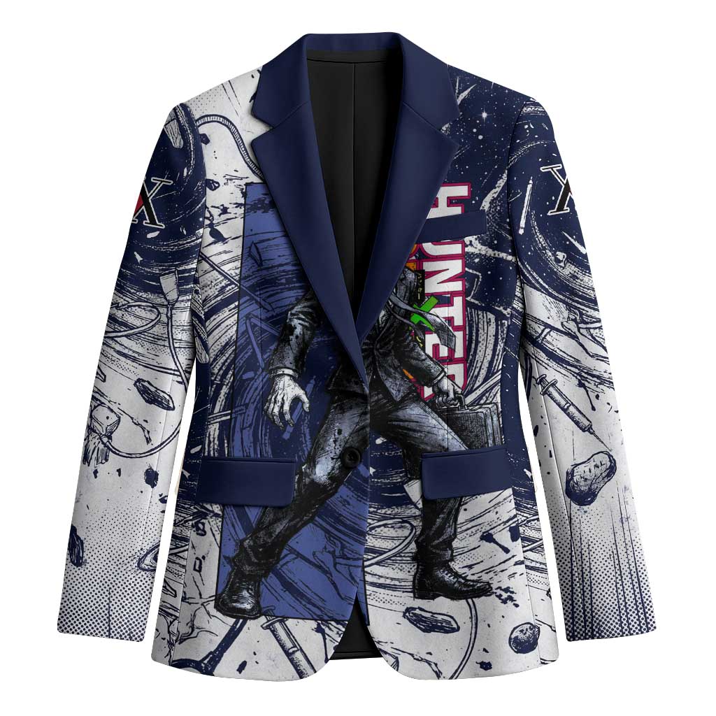 Leorio Paradinight Portal Energy Theme Blazer with Dynamic Anime Artwork and Blue Grunge Design - The Mazicc