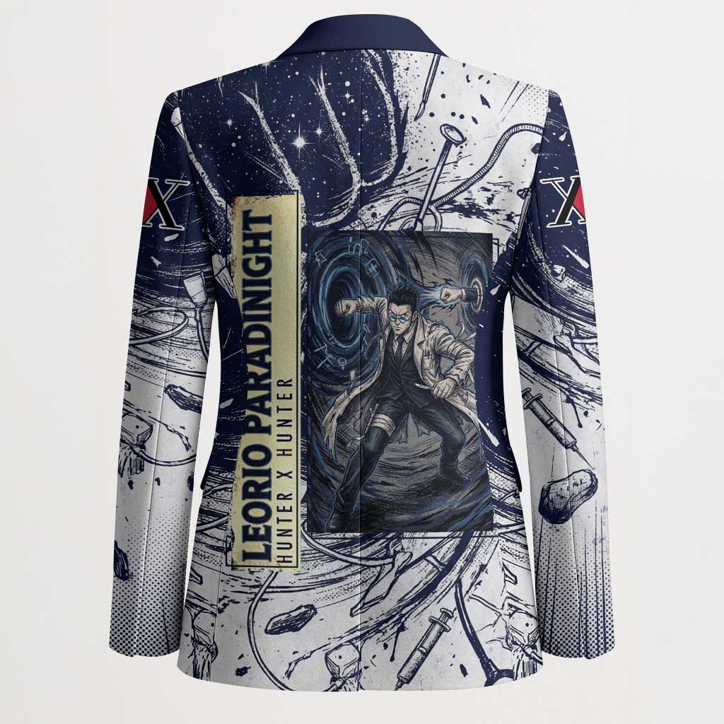 Leorio Paradinight Portal Energy Theme Blazer with Dynamic Anime Artwork and Blue Grunge Design - The Mazicc