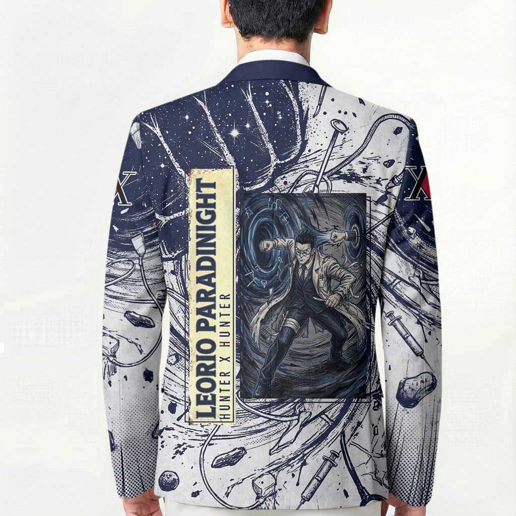 Leorio Paradinight Portal Energy Theme Blazer with Dynamic Anime Artwork and Blue Grunge Design - The Mazicc