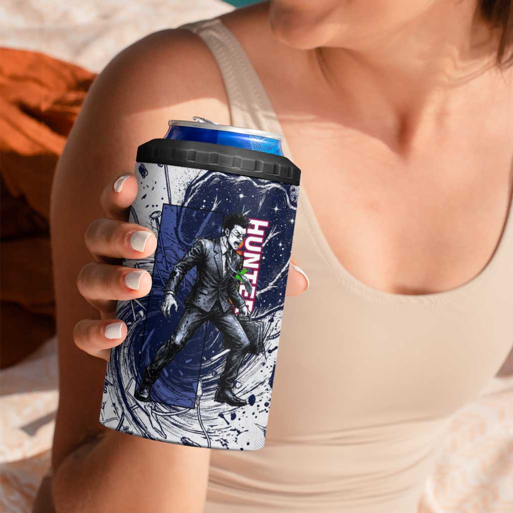 Leorio Paradinight Portal Energy Theme 4 in 1 Can Cooler Tumbler with Dynamic Anime Artwork and Blue Grunge Design - The Mazicc