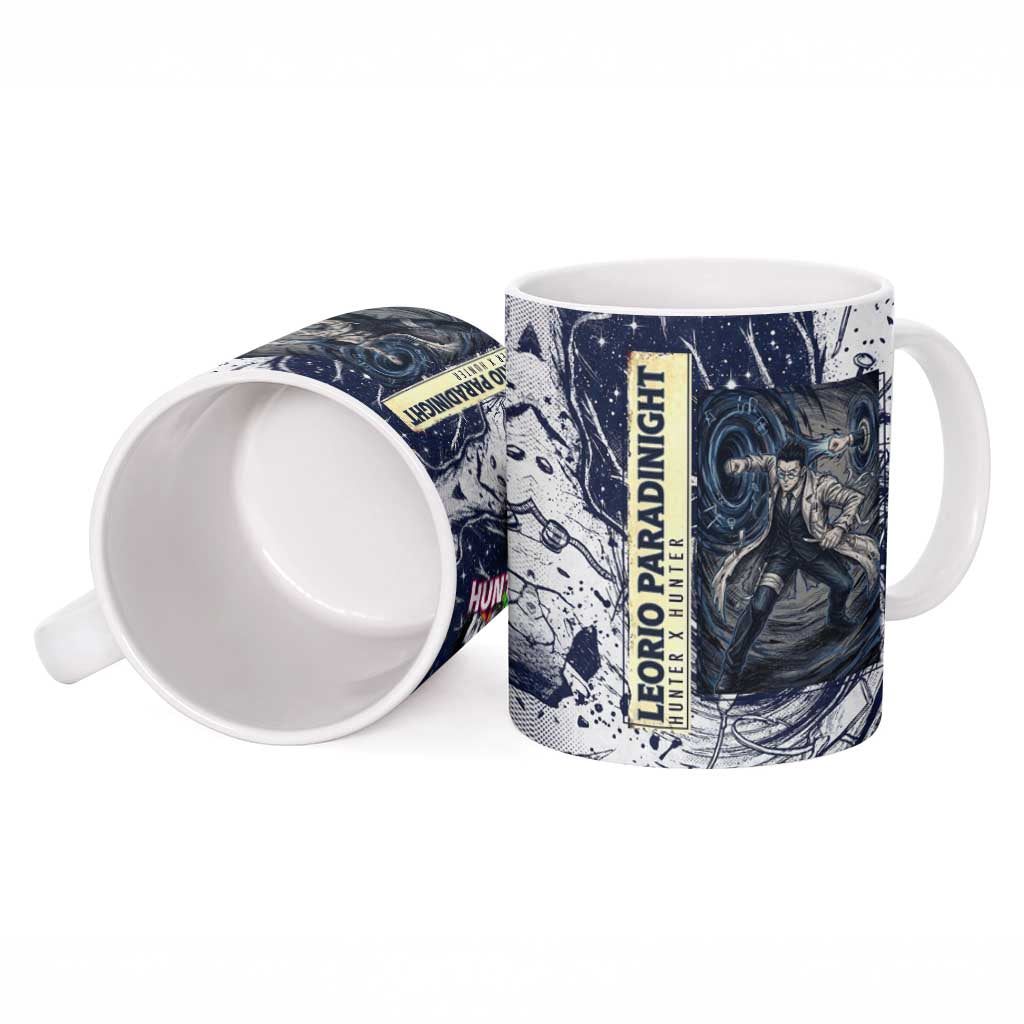 Leorio Paradinight Portal Energy Theme Ceramic Mug with Dynamic Anime Artwork and Blue Grunge Design - The Mazicc