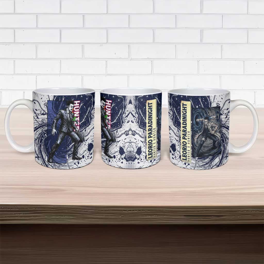 Leorio Paradinight Portal Energy Theme Ceramic Mug with Dynamic Anime Artwork and Blue Grunge Design - The Mazicc