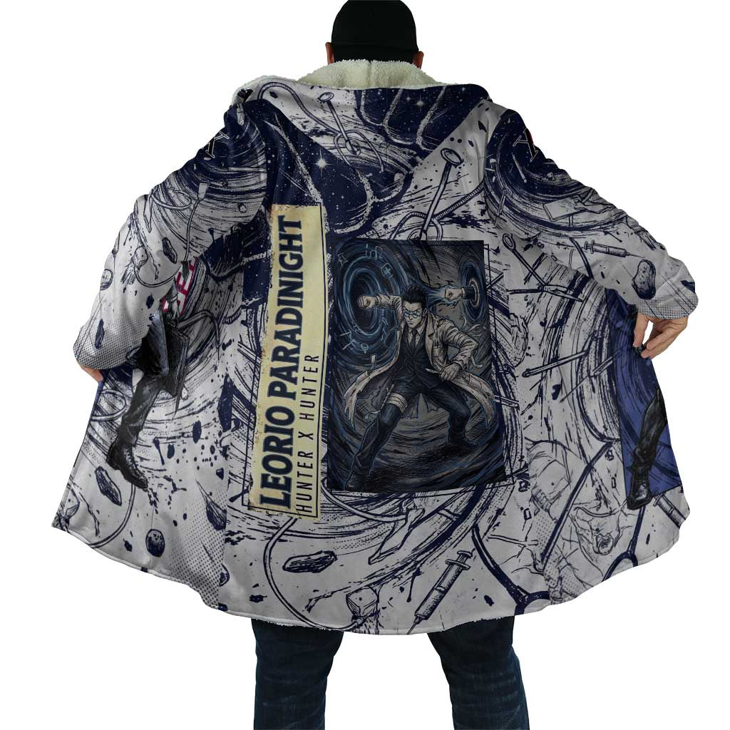 Leorio Paradinight Portal Energy Theme Cloak with Dynamic Anime Artwork and Blue Grunge Design - The Mazicc