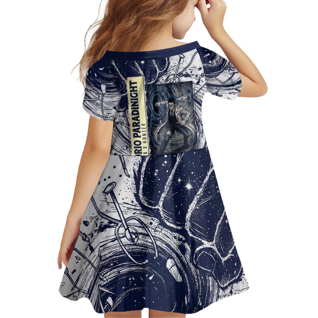 Leorio Paradinight Portal Energy Theme Family Matching Off The Shoulder Long Sleeve Dress and Hawaiian Shirt with Dynamic Anime Artwork and Blue Grunge Design