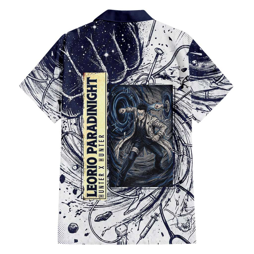 Leorio Paradinight Portal Energy Theme Family Matching Summer Maxi Dress and Hawaiian Shirt with Dynamic Anime Artwork and Blue Grunge Design