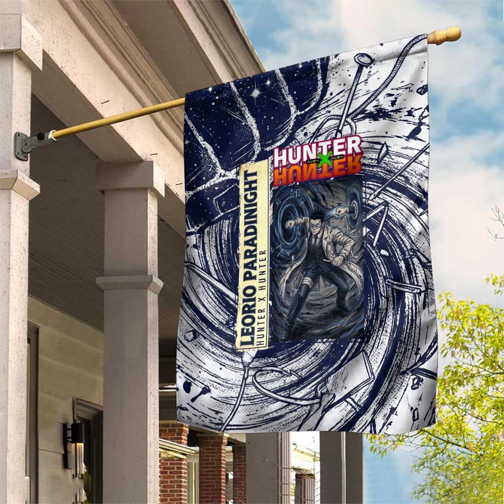 Leorio Paradinight Portal Energy Theme Garden Flag with Dynamic Anime Artwork and Blue Grunge Design - The Mazicc