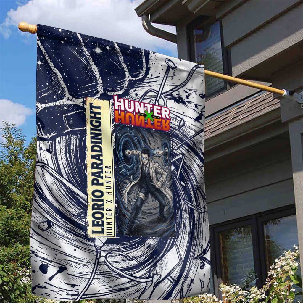 Leorio Paradinight Portal Energy Theme Garden Flag with Dynamic Anime Artwork and Blue Grunge Design - The Mazicc