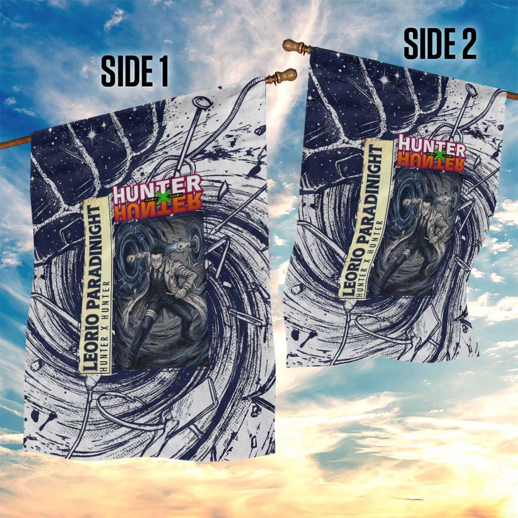 Leorio Paradinight Portal Energy Theme Garden Flag with Dynamic Anime Artwork and Blue Grunge Design - The Mazicc