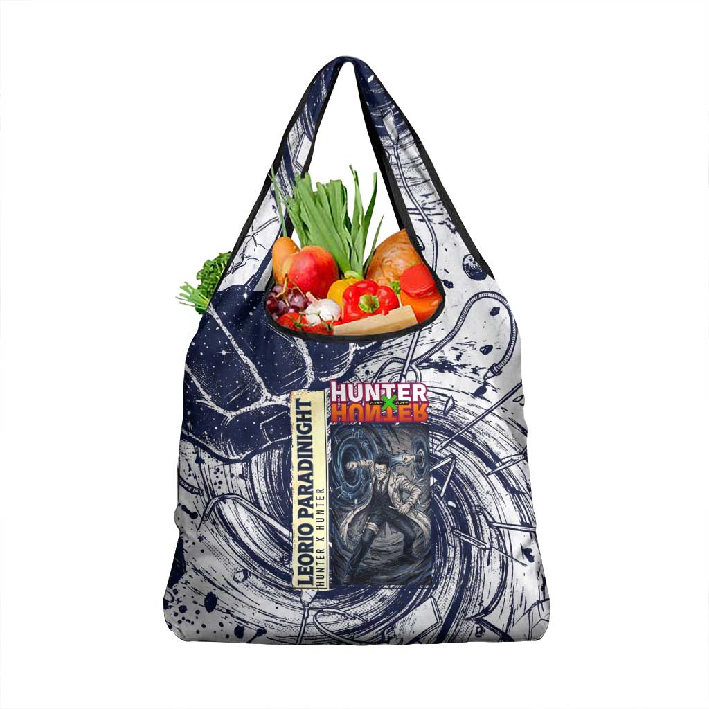 Leorio Paradinight Portal Energy Theme Grocery Bag with Dynamic Anime Artwork and Blue Grunge Design - The Mazicc