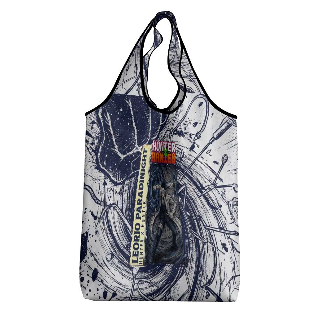 Leorio Paradinight Portal Energy Theme Grocery Bag with Dynamic Anime Artwork and Blue Grunge Design - The Mazicc