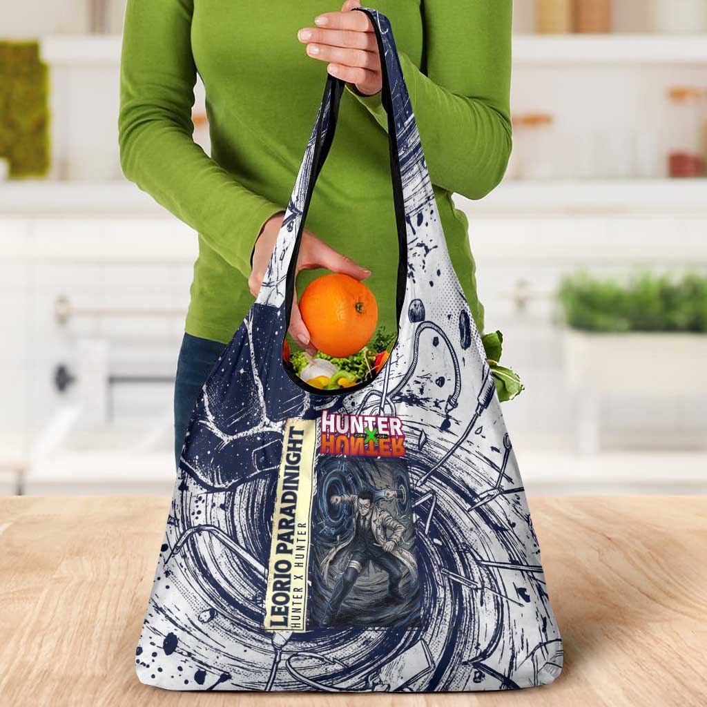 Leorio Paradinight Portal Energy Theme Grocery Bag with Dynamic Anime Artwork and Blue Grunge Design - The Mazicc