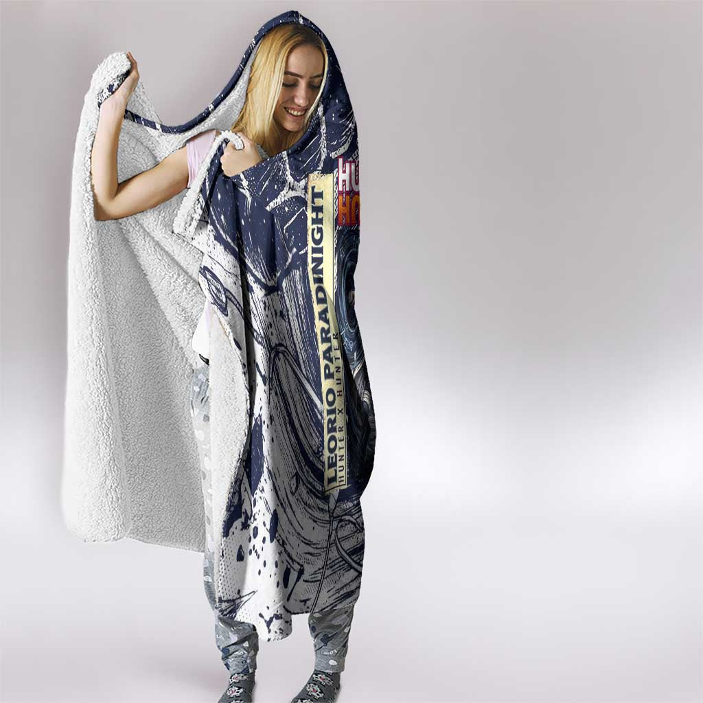 Leorio Paradinight Portal Energy Theme Hooded Blanket with Dynamic Anime Artwork and Blue Grunge Design - The Mazicc
