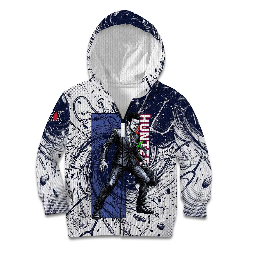Leorio Paradinight Portal Energy Theme Kid Hoodie with Dynamic Anime Artwork and Blue Grunge Design - The Mazicc