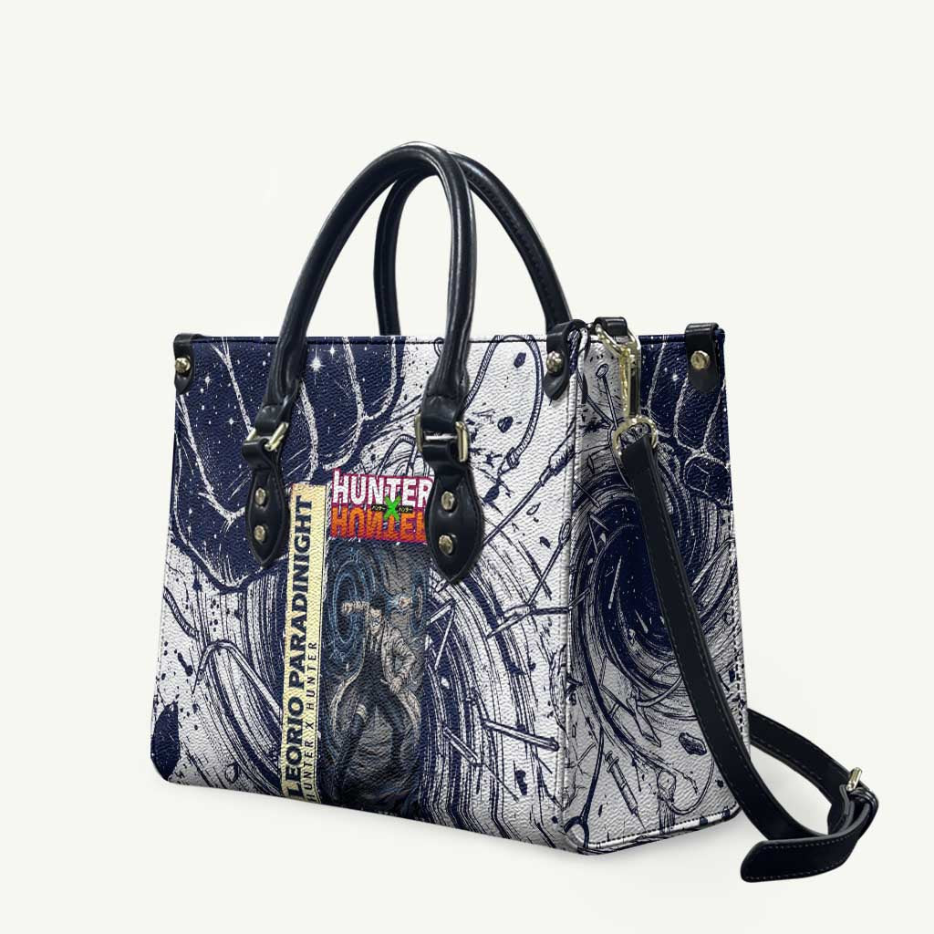 Leorio Paradinight Portal Energy Theme Leather Bag with Dynamic Anime Artwork and Blue Grunge Design - The Mazicc