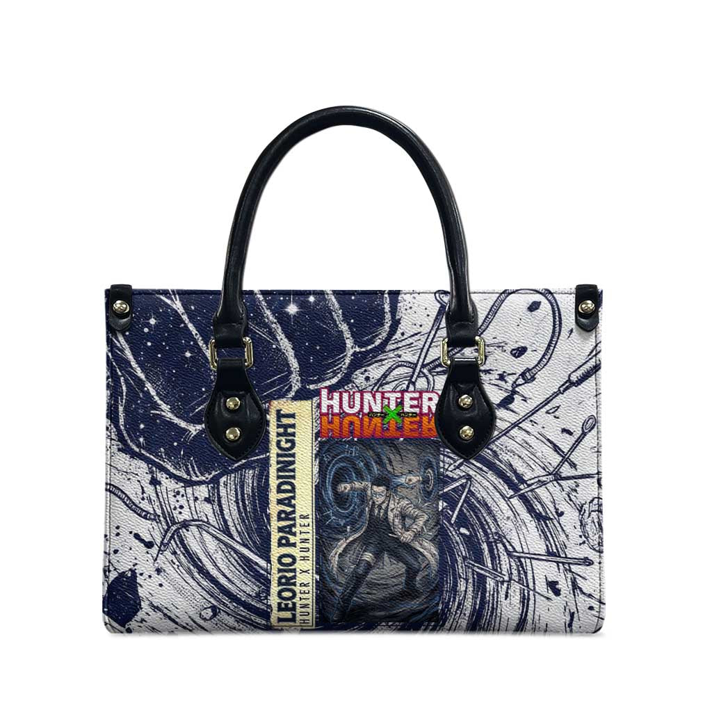 Leorio Paradinight Portal Energy Theme Leather Bag with Dynamic Anime Artwork and Blue Grunge Design - The Mazicc