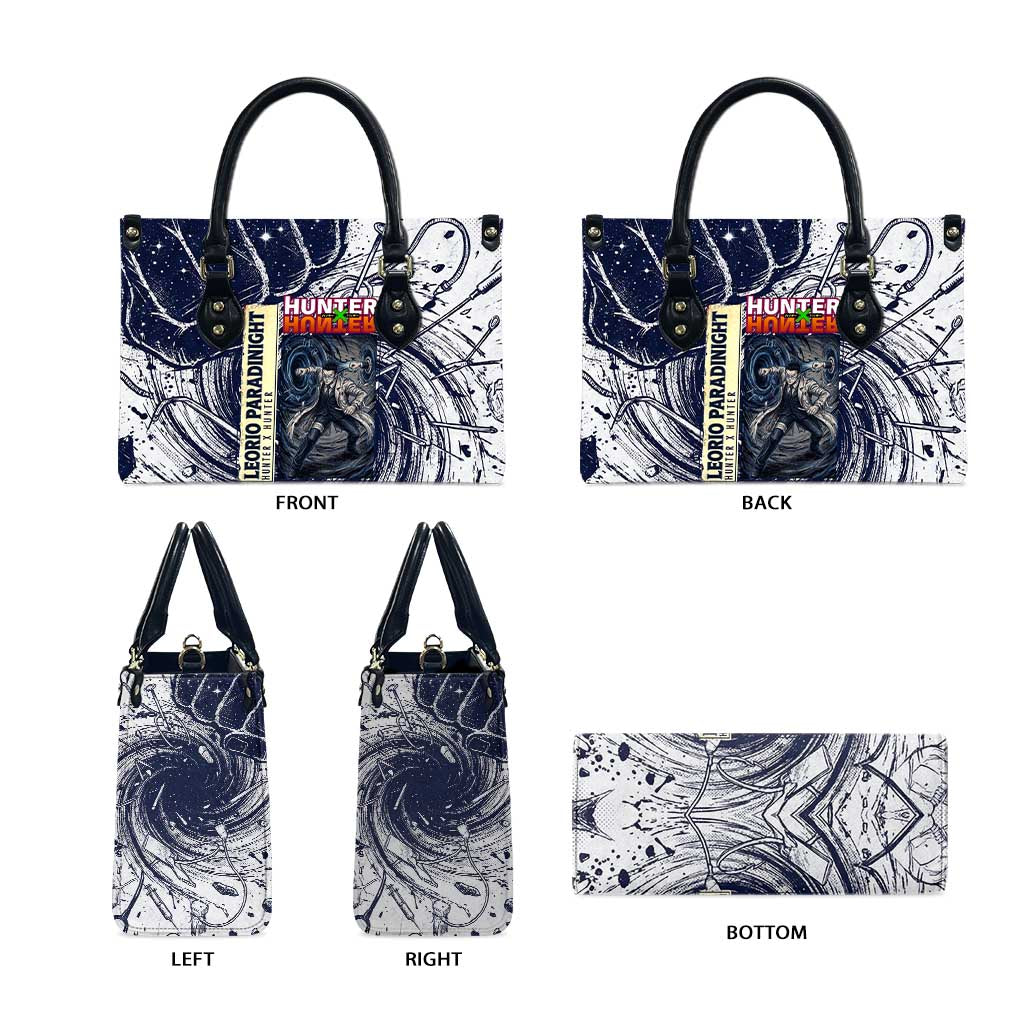 Leorio Paradinight Portal Energy Theme Leather Bag with Dynamic Anime Artwork and Blue Grunge Design - The Mazicc