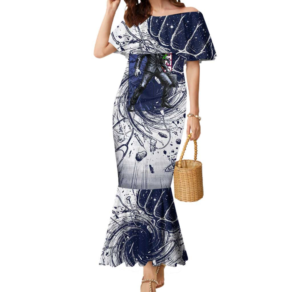 Leorio Paradinight Portal Energy Theme Mermaid Dress with Dynamic Anime Artwork and Blue Grunge Design - The Mazicc