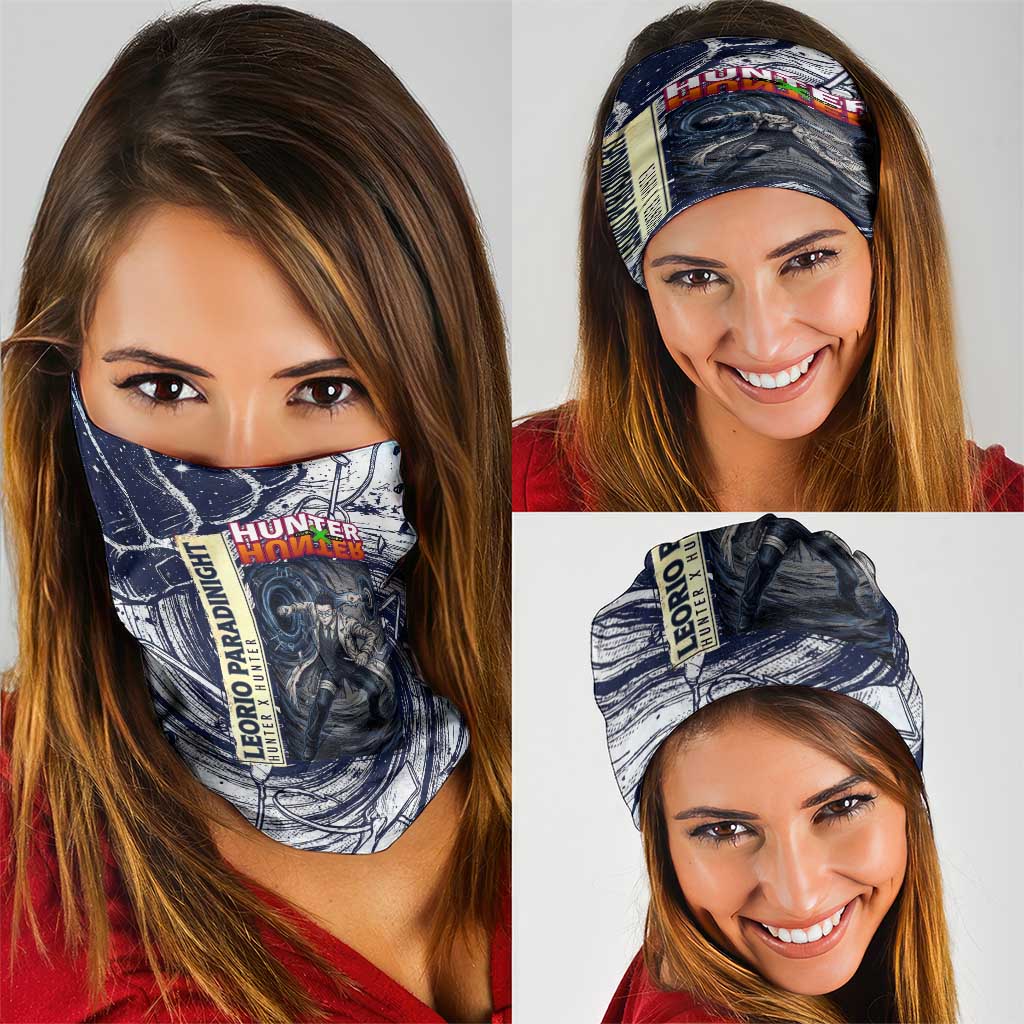 Leorio Paradinight Portal Energy Theme Neck Gaiter with Dynamic Anime Artwork and Blue Grunge Design - The Mazicc