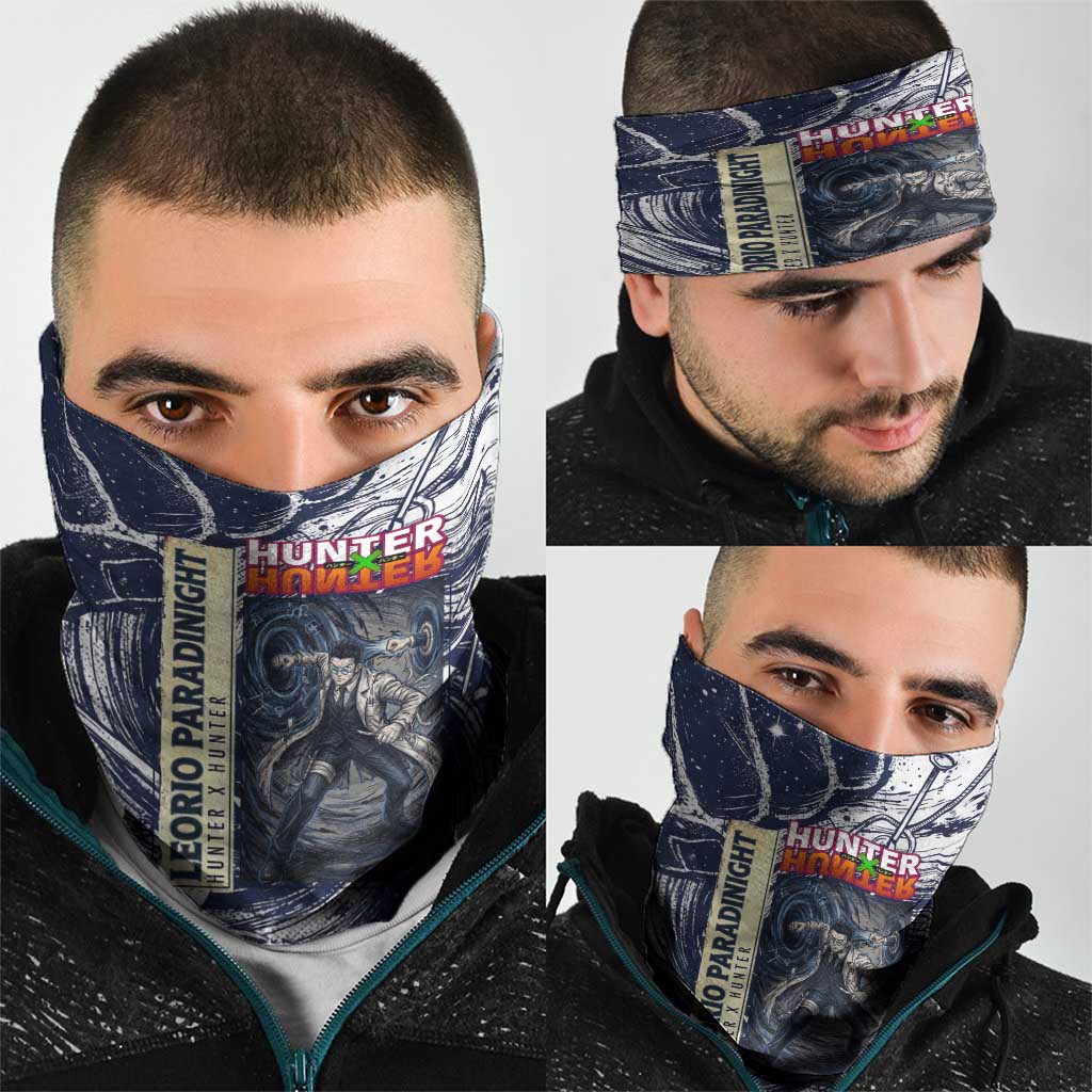 Leorio Paradinight Portal Energy Theme Neck Gaiter with Dynamic Anime Artwork and Blue Grunge Design - The Mazicc