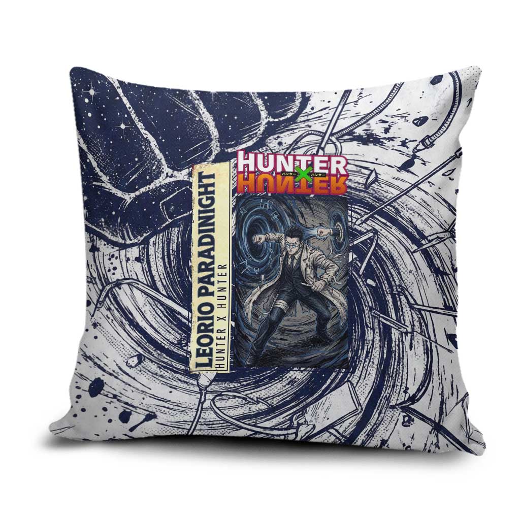 Leorio Paradinight Portal Energy Theme Pillow Cover with Dynamic Anime Artwork and Blue Grunge Design - The Mazicc
