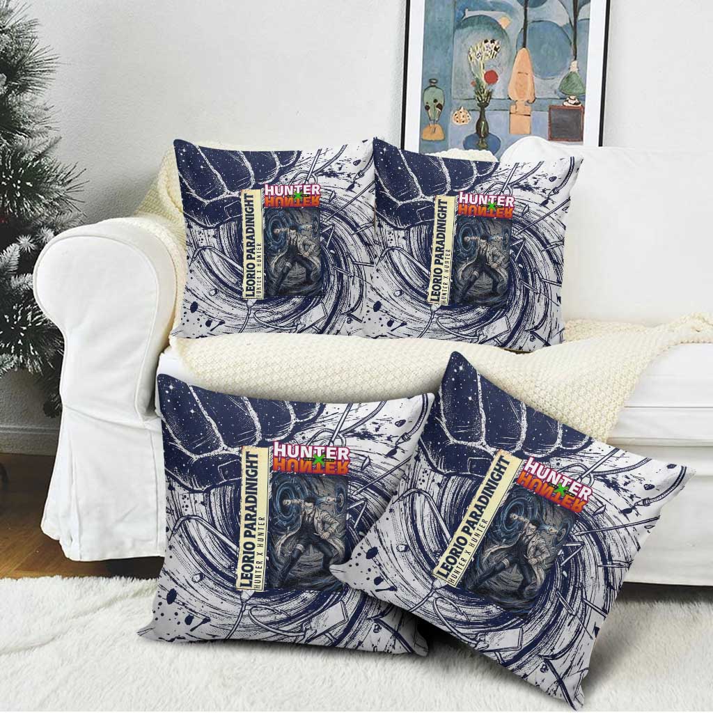 Leorio Paradinight Portal Energy Theme Pillow Cover with Dynamic Anime Artwork and Blue Grunge Design - The Mazicc