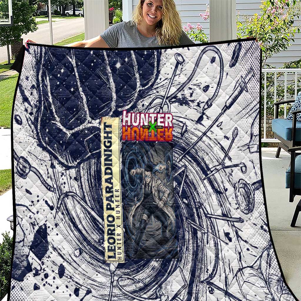 Leorio Paradinight Portal Energy Theme Quilt with Dynamic Anime Artwork and Blue Grunge Design - The Mazicc