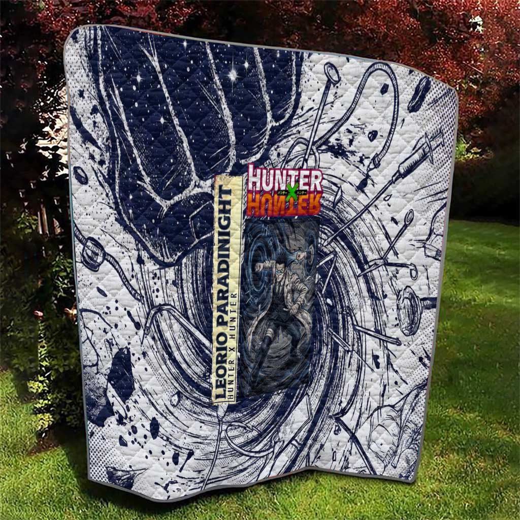 Leorio Paradinight Portal Energy Theme Quilt with Dynamic Anime Artwork and Blue Grunge Design - The Mazicc