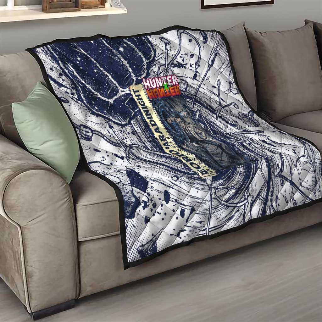 Leorio Paradinight Portal Energy Theme Quilt with Dynamic Anime Artwork and Blue Grunge Design - The Mazicc