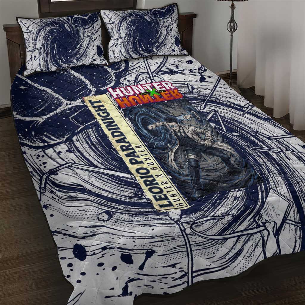 Leorio Paradinight Portal Energy Theme Quilt Bed Set with Dynamic Anime Artwork and Blue Grunge Design - The Mazicc