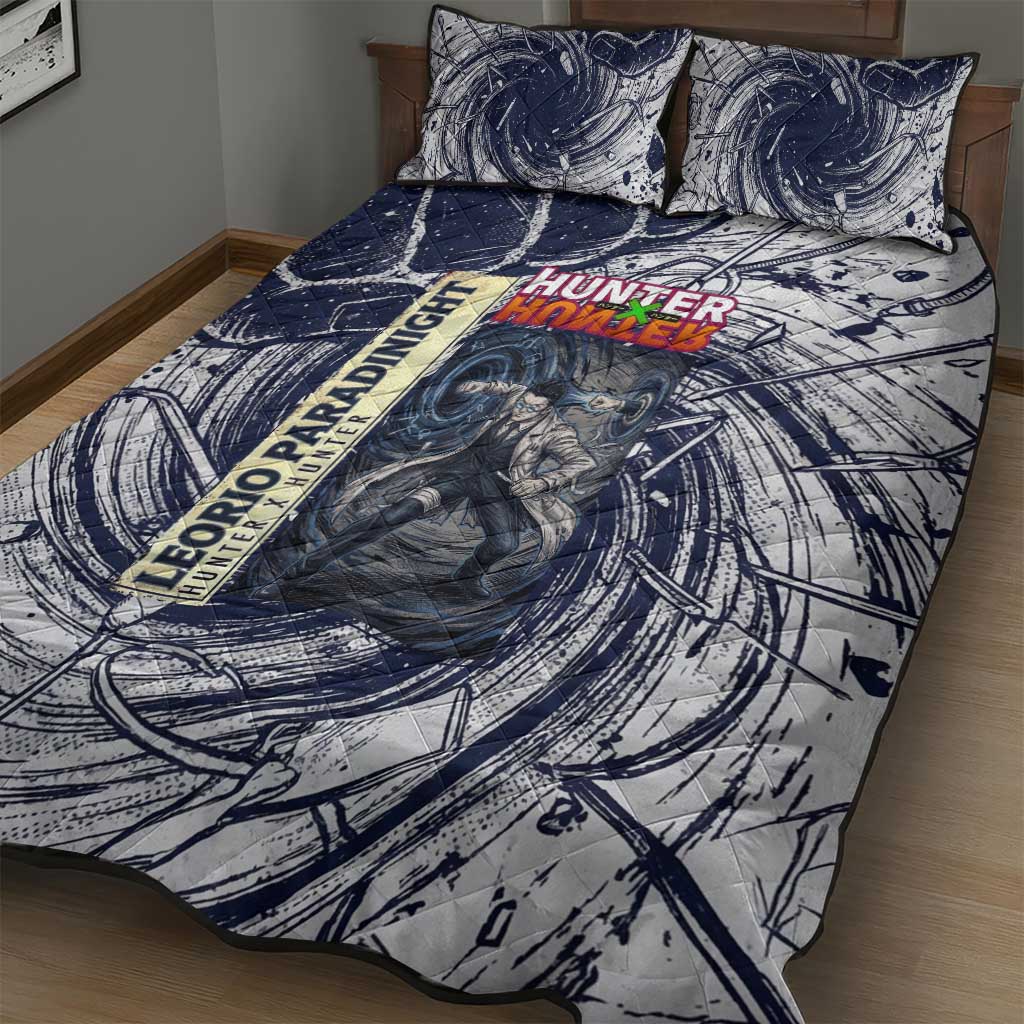 Leorio Paradinight Portal Energy Theme Quilt Bed Set with Dynamic Anime Artwork and Blue Grunge Design - The Mazicc