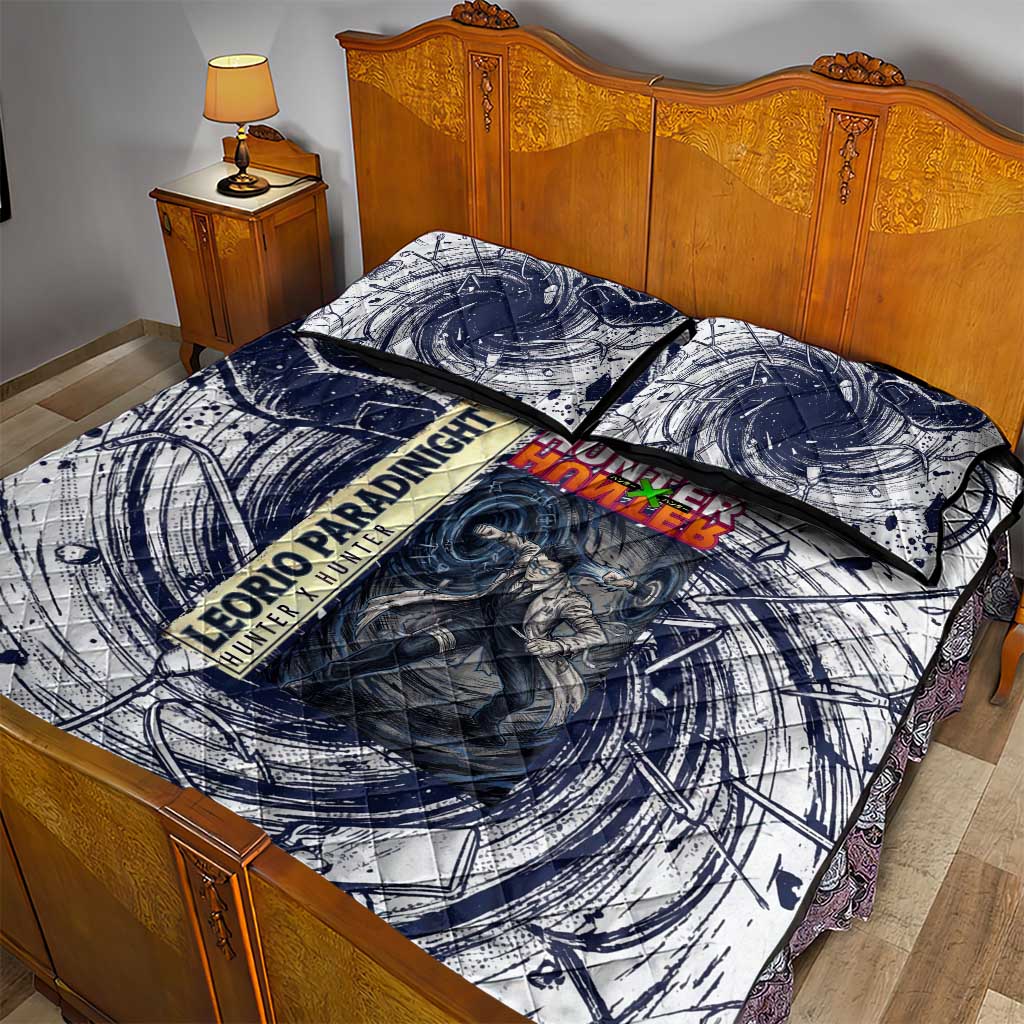 Leorio Paradinight Portal Energy Theme Quilt Bed Set with Dynamic Anime Artwork and Blue Grunge Design - The Mazicc