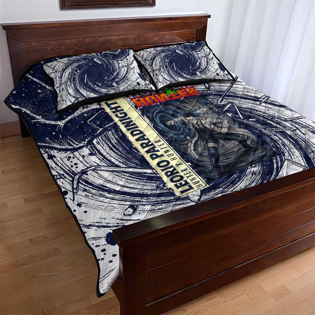 Leorio Paradinight Portal Energy Theme Quilt Bed Set with Dynamic Anime Artwork and Blue Grunge Design - The Mazicc