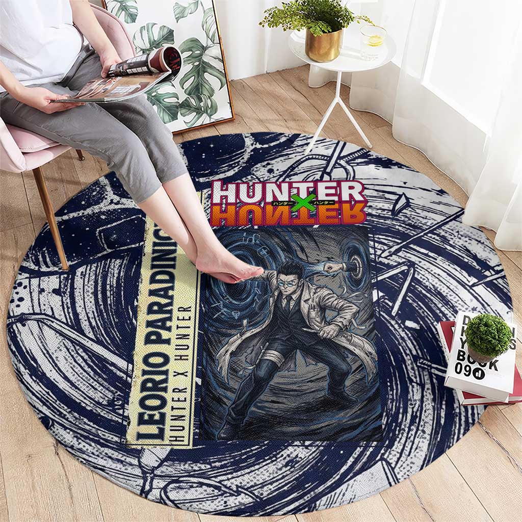 Leorio Paradinight Portal Energy Theme Round Carpet with Dynamic Anime Artwork and Blue Grunge Design - The Mazicc
