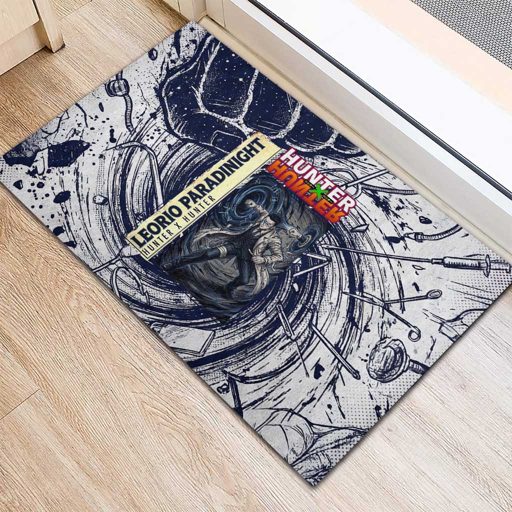 Leorio Paradinight Portal Energy Theme Rubber Doormat with Dynamic Anime Artwork and Blue Grunge Design - The Mazicc