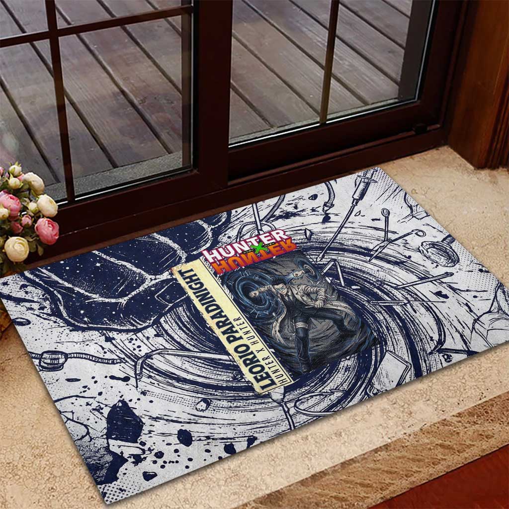 Leorio Paradinight Portal Energy Theme Rubber Doormat with Dynamic Anime Artwork and Blue Grunge Design - The Mazicc
