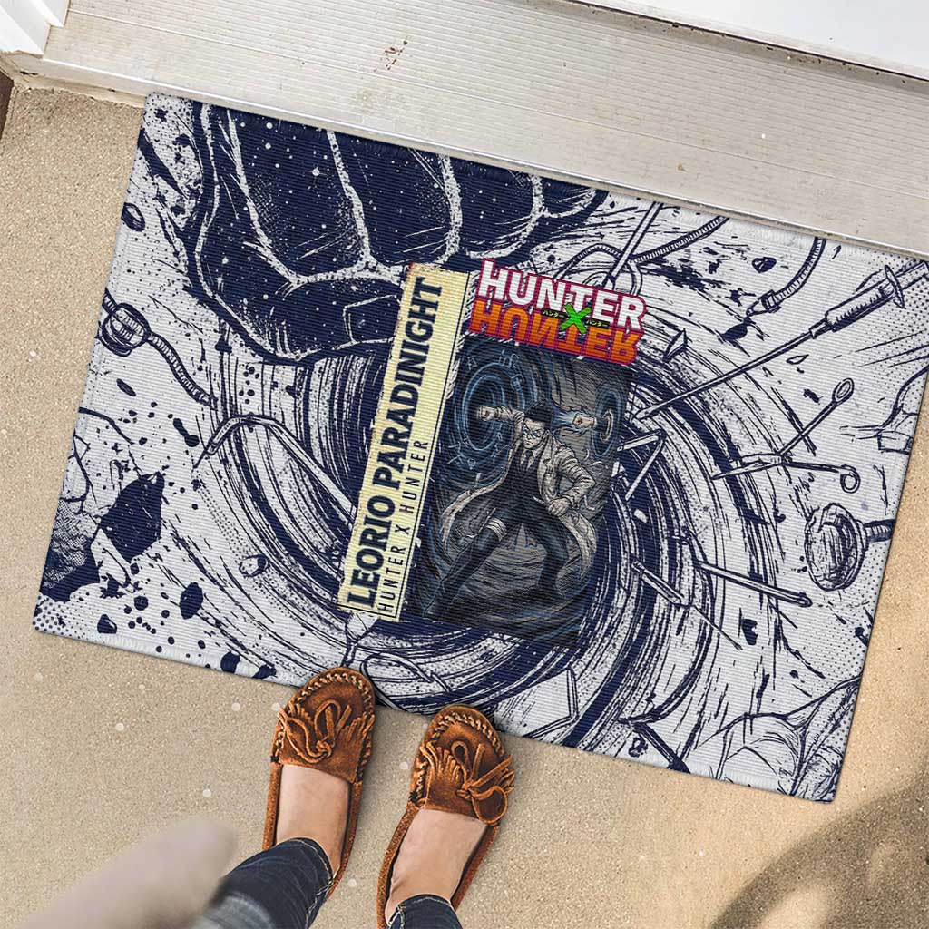 Leorio Paradinight Portal Energy Theme Rubber Doormat with Dynamic Anime Artwork and Blue Grunge Design - The Mazicc
