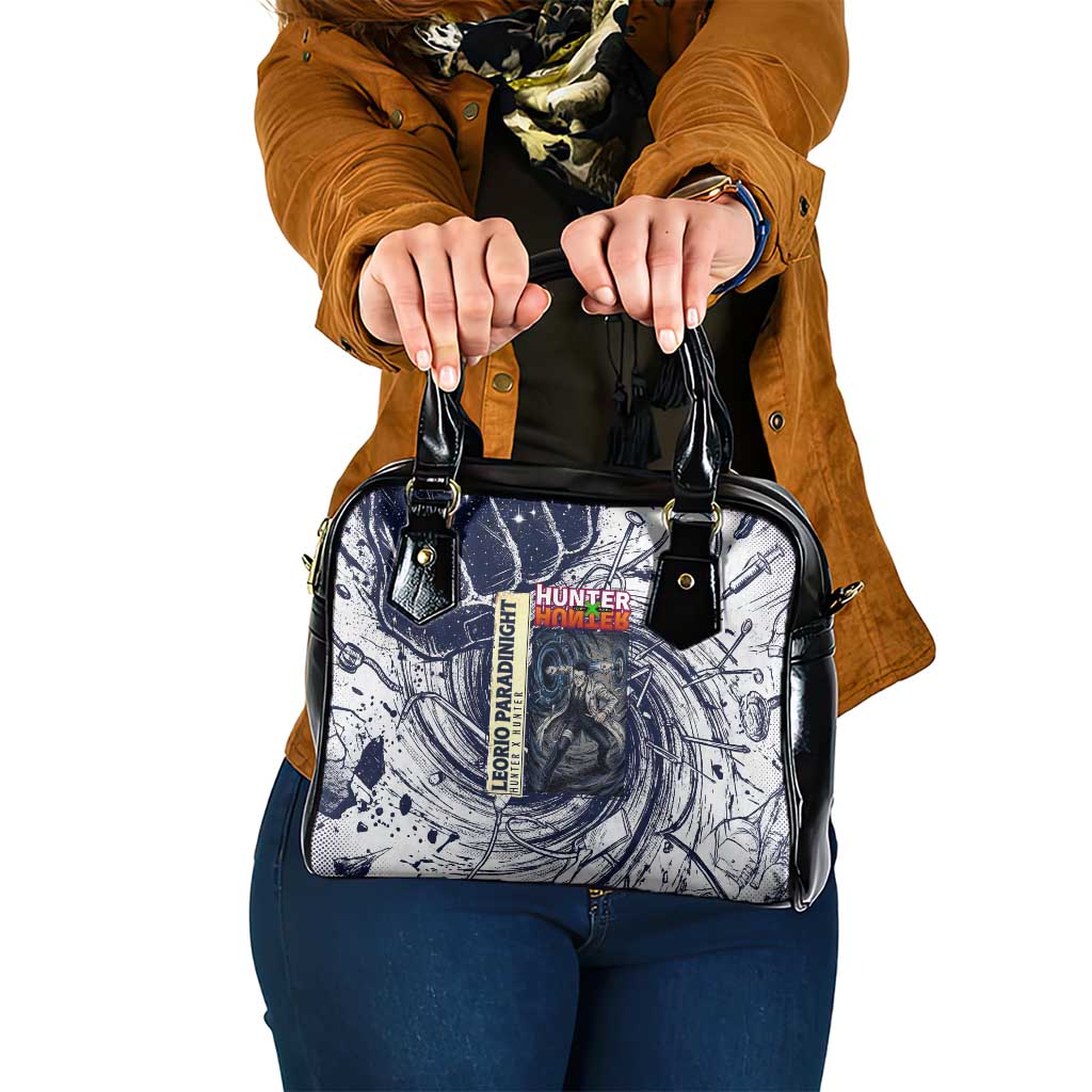 Leorio Paradinight Portal Energy Theme Shoulder Handbag with Dynamic Anime Artwork and Blue Grunge Design - The Mazicc