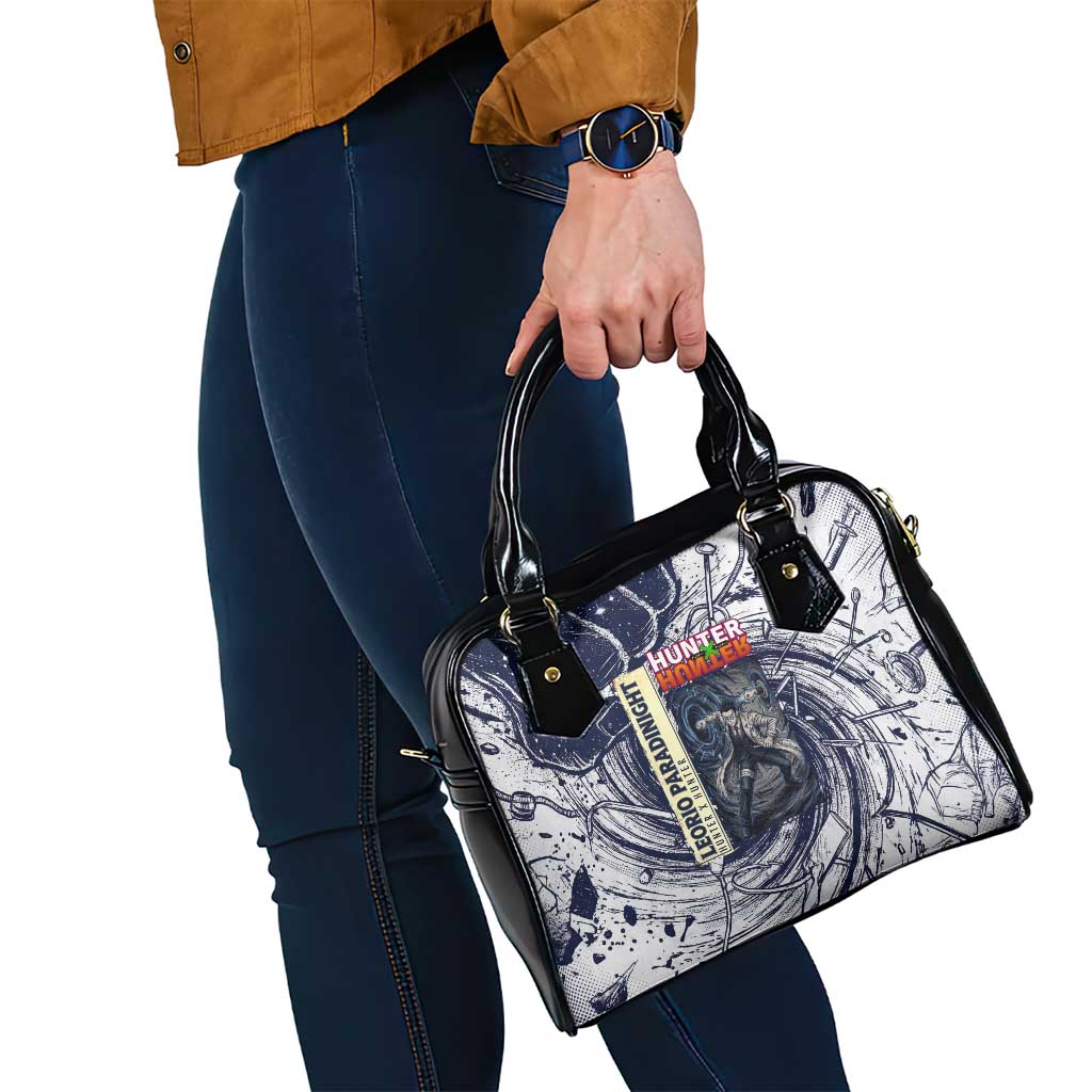 Leorio Paradinight Portal Energy Theme Shoulder Handbag with Dynamic Anime Artwork and Blue Grunge Design - The Mazicc
