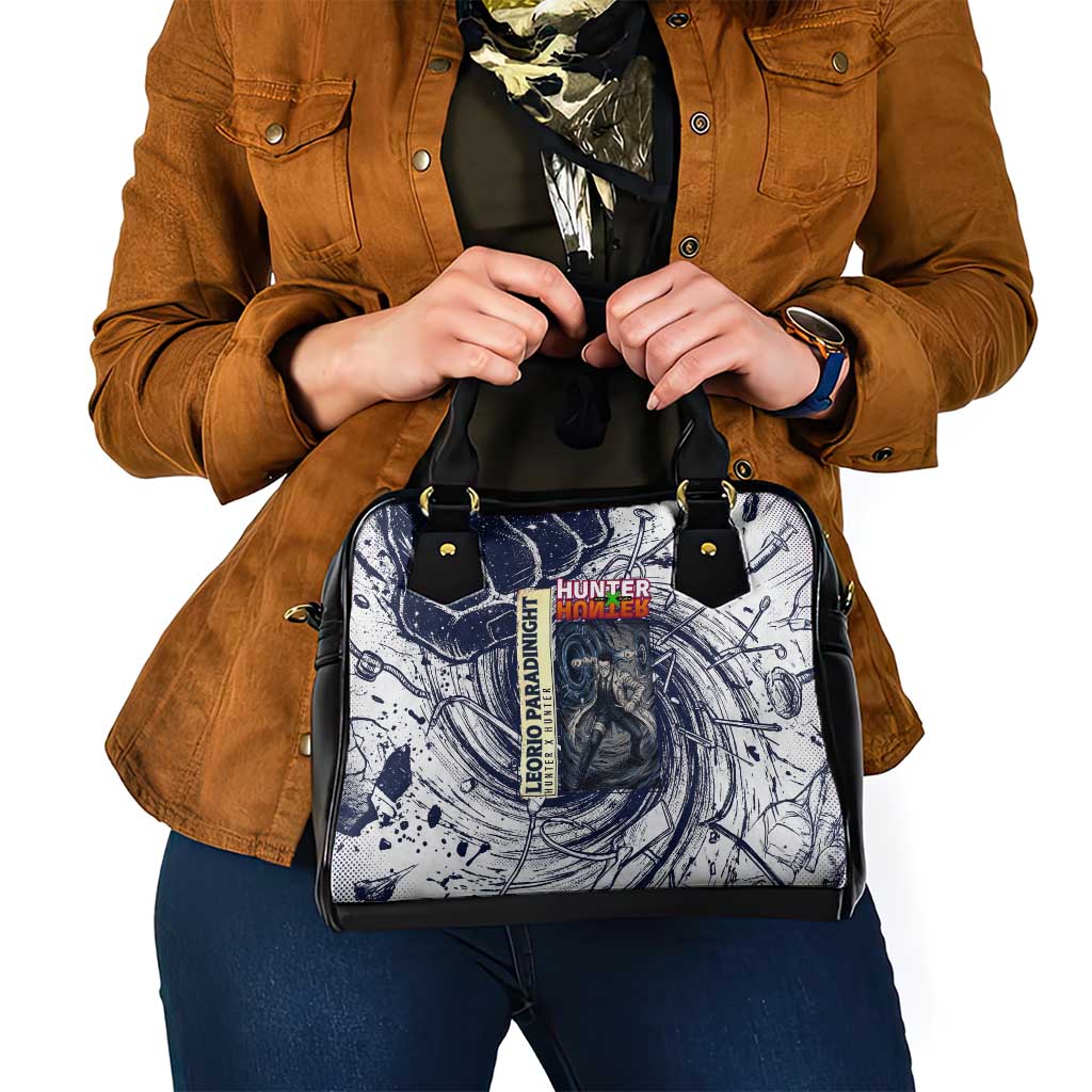 Leorio Paradinight Portal Energy Theme Shoulder Handbag with Dynamic Anime Artwork and Blue Grunge Design - The Mazicc