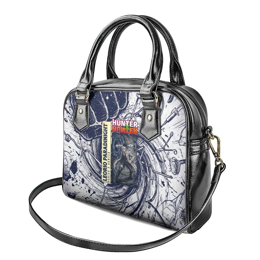 Leorio Paradinight Portal Energy Theme Shoulder Handbag with Dynamic Anime Artwork and Blue Grunge Design - The Mazicc