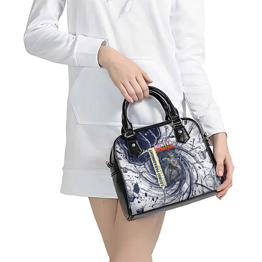 Leorio Paradinight Portal Energy Theme Shoulder Handbag with Dynamic Anime Artwork and Blue Grunge Design - The Mazicc