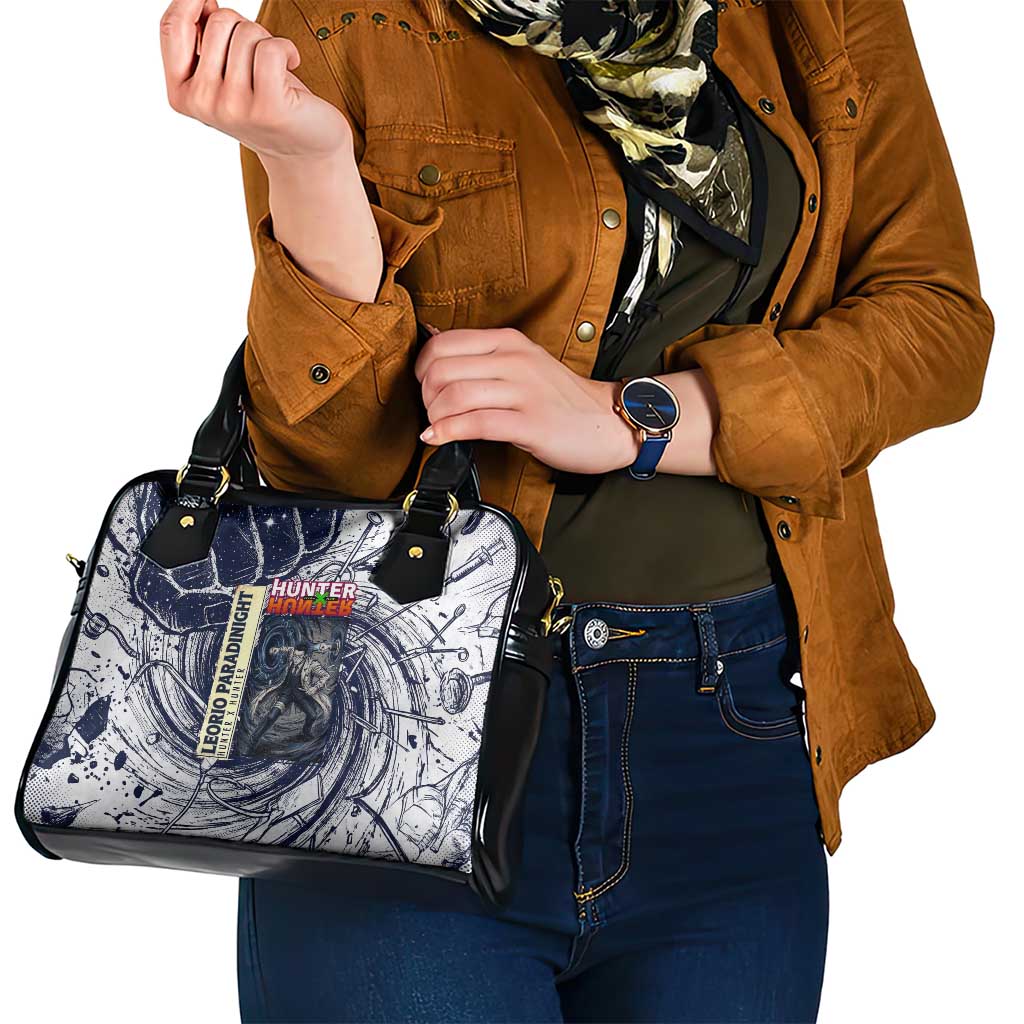 Leorio Paradinight Portal Energy Theme Shoulder Handbag with Dynamic Anime Artwork and Blue Grunge Design - The Mazicc