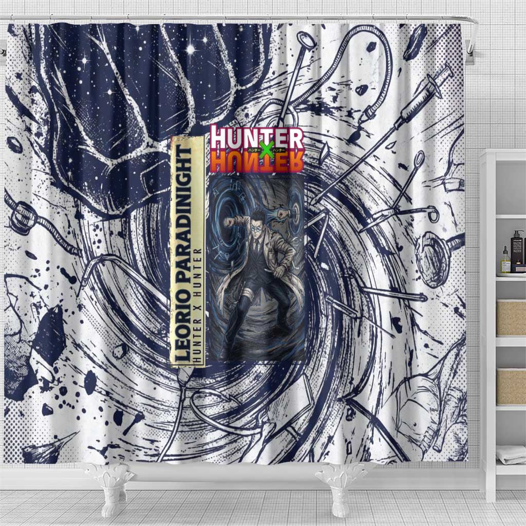 Leorio Paradinight Portal Energy Theme Shower Curtain with Dynamic Anime Artwork and Blue Grunge Design - The Mazicc